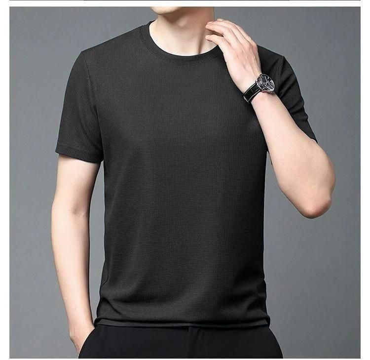 Men's Round Neck T-Shirts Pack of 4 - Stretchable Polyester, Assorted Solid Colors
