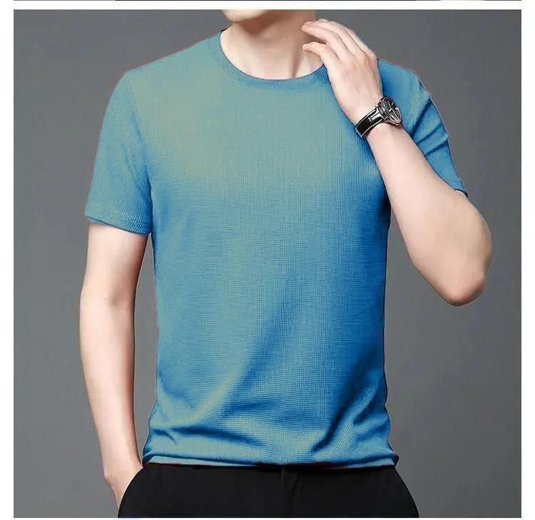 Men's Round Neck T-Shirts Pack of 4 - Stretchable Polyester, Assorted Solid Colors
