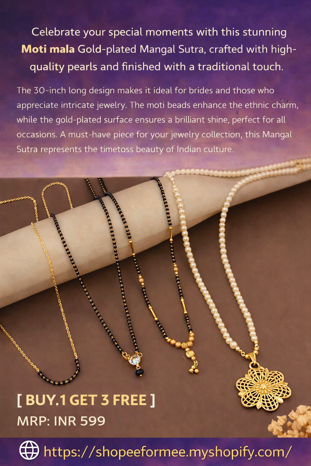 Combo Mangal Sutra Ki Mala Design With Moti Chen Ladi Long and short Combo Set [ BUY 1 GET 3 FREE ]